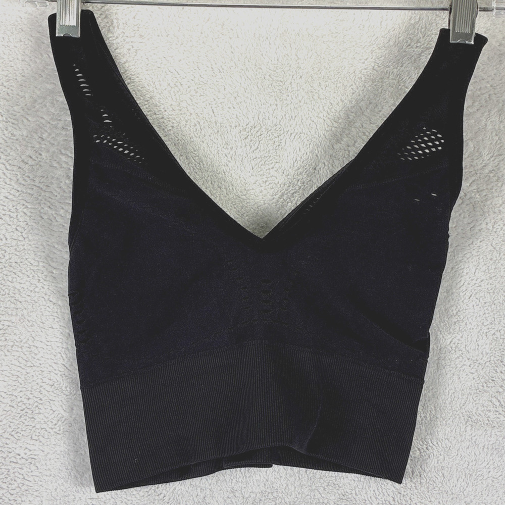 Alo Sports Bra Women S Black Seamless Mesh Cutout Preppy Baddie Yoga Gym Workout